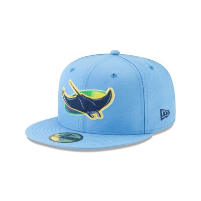 Blue Tampa Bay Rays Hat - New Era MLB Logo Pack 59FIFTY Fitted Caps USA4583071